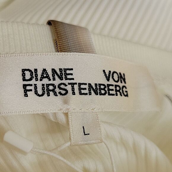DIANE VON FURSTENBERG White Ribbed Crewneck Tee Size Large NWT - Picture 6 of 9
